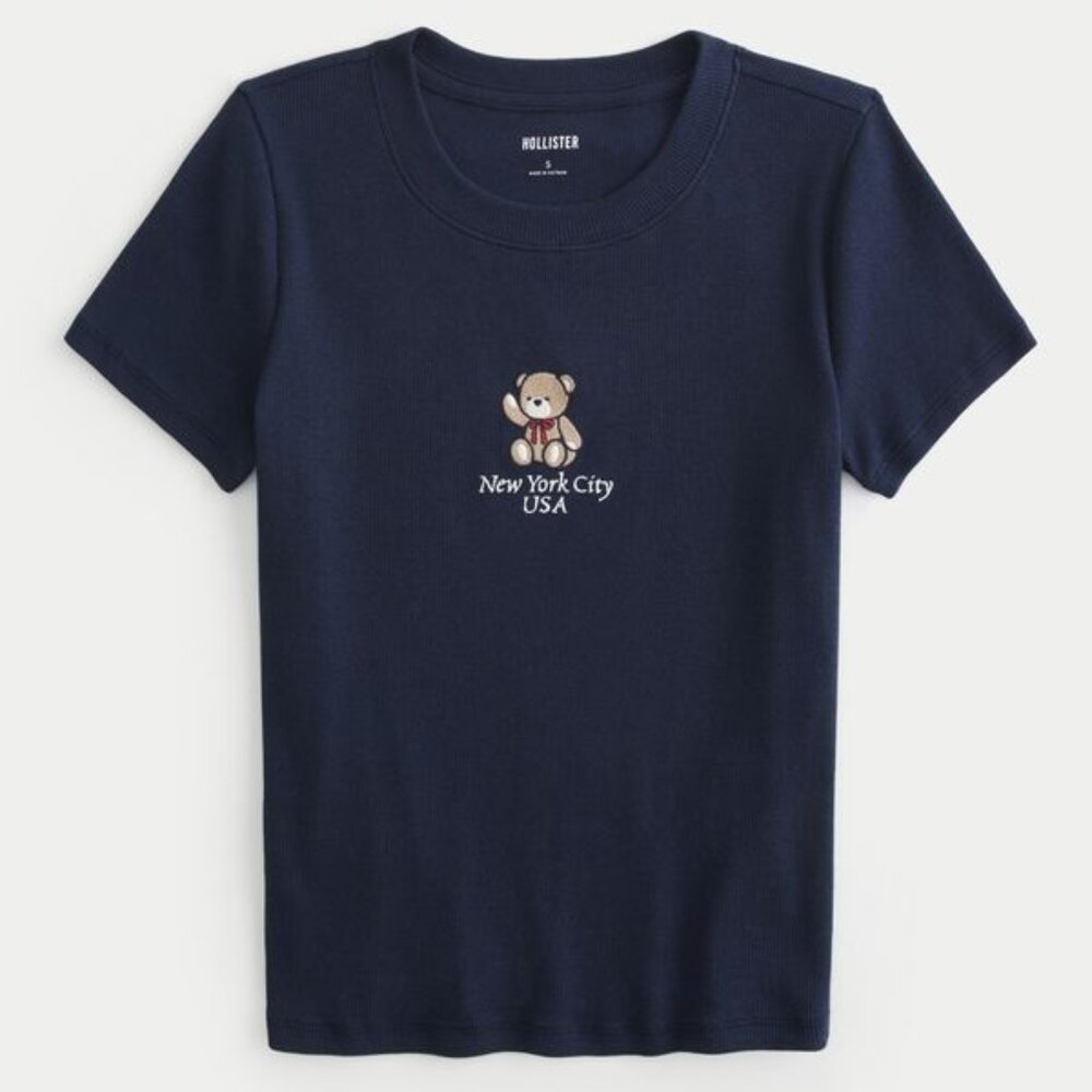 Hollister Navy Short-Sleeve Tee with Teddy Patch